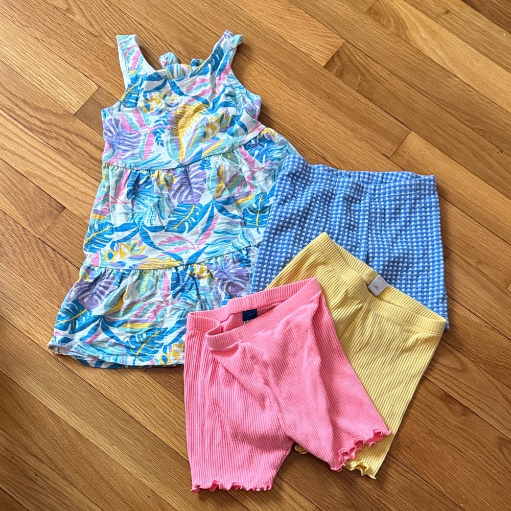 wonder nation Girls Tropical Leaf Tank Dress with Blue, Pink & Yellow Accents